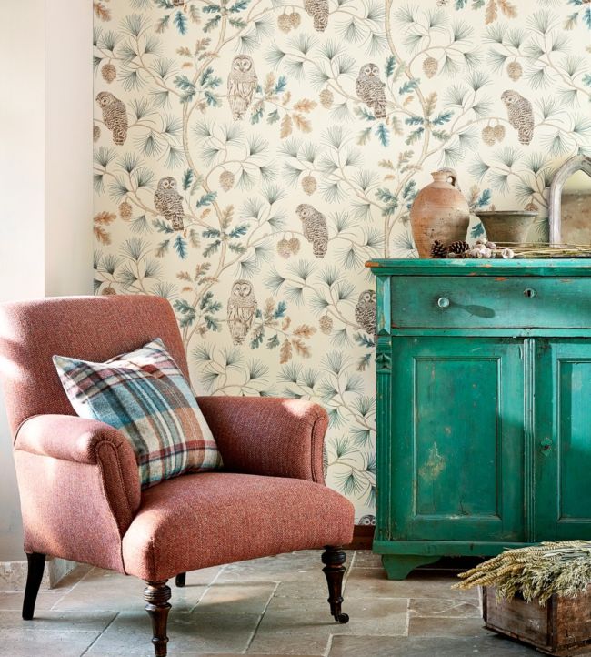 Owlswick Wallpaper - Teal - DYSI216595 - Sanderson