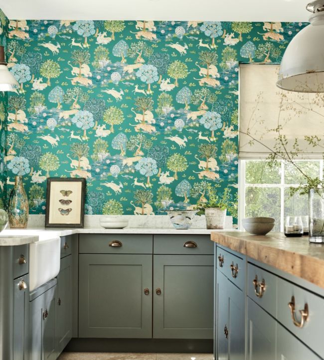 Pamir Garden Wallpaper - Teal/Peacock - DCPW216765 - Sanderson