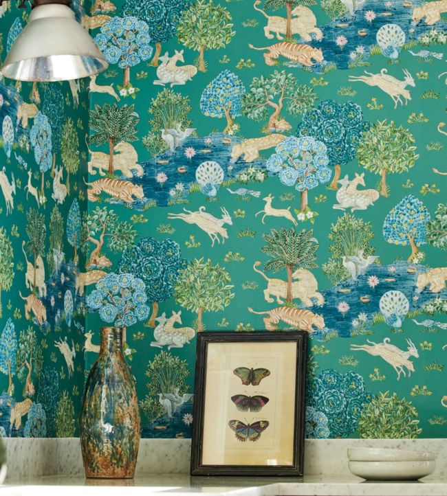 Pamir Garden Wallpaper - Teal/Peacock - DCPW216765 - Sanderson