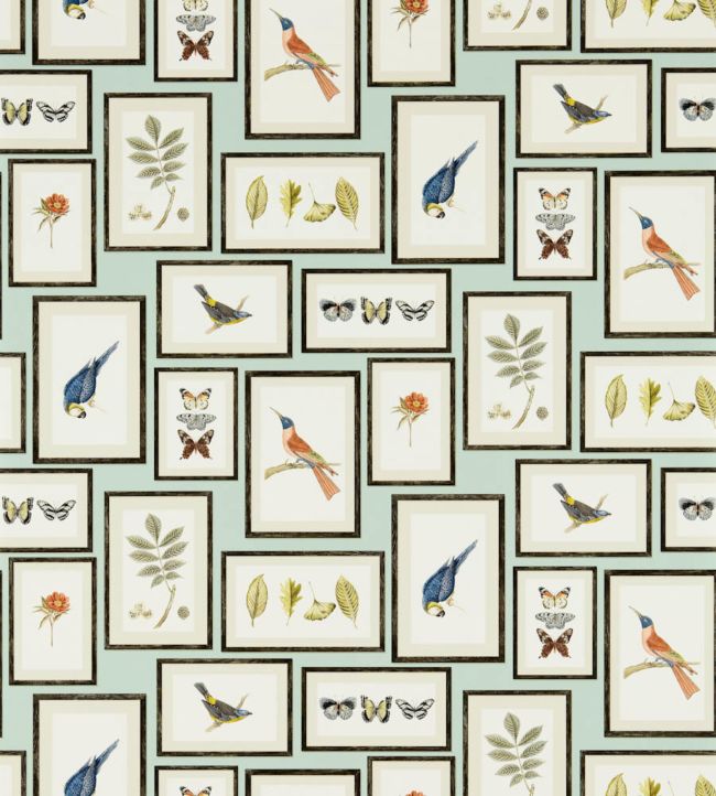 Picture Gallery Wallpaper - Aqua/Multi - DVOY213400 - Sanderson