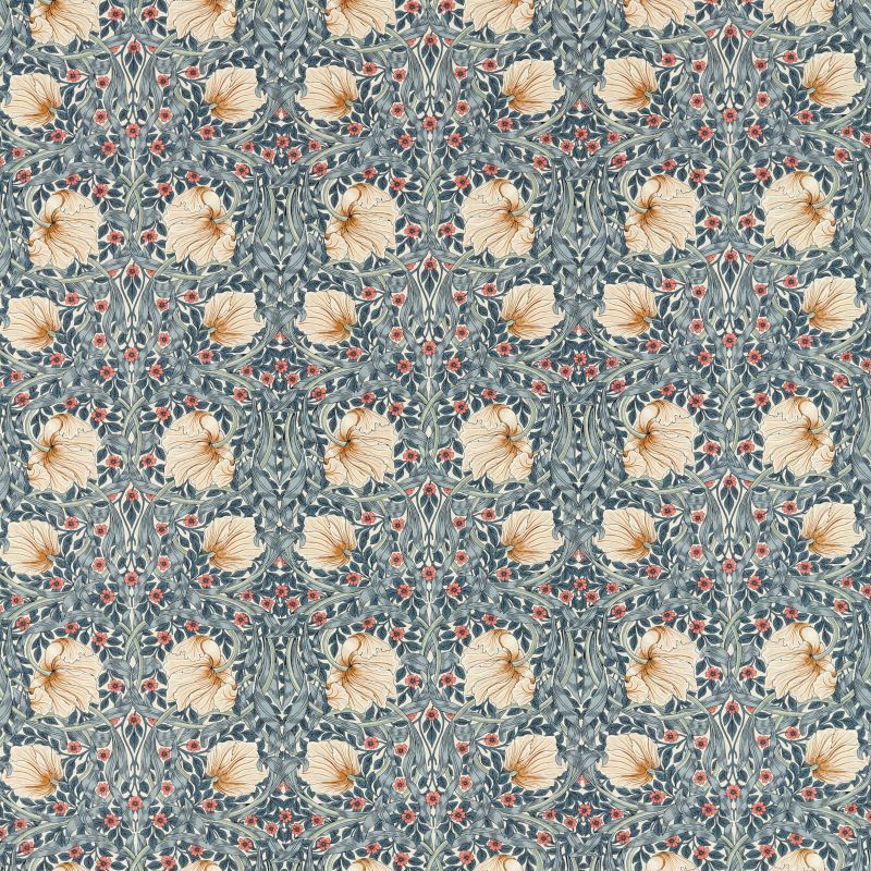 Pimpernel Fabric - Woad/Coral - 227233 - Morris & Co