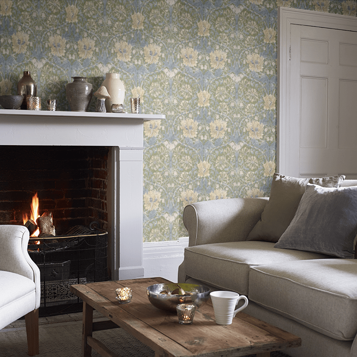 Pure Honeysuckle & Tulip Wallpaper - Olive / Woad - 217387 - Morris Wallpaper WD