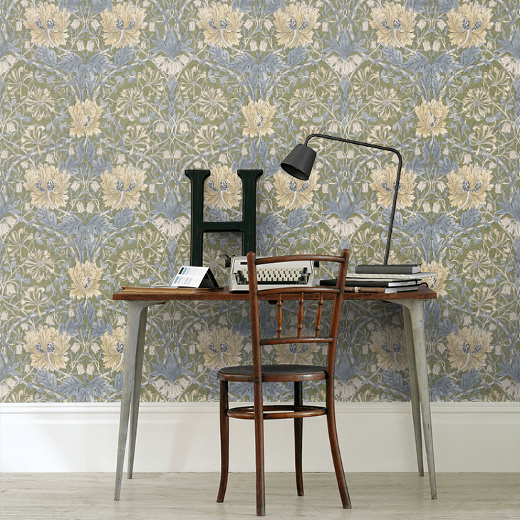 Pure Honeysuckle & Tulip Wallpaper - Olive / Woad - 217387 - Morris Wallpaper WD