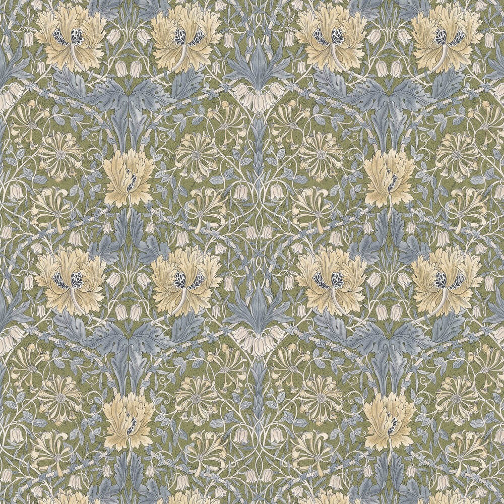 Pure Honeysuckle & Tulip Wallpaper - Olive / Woad - 217387 - Morris Wallpaper WD