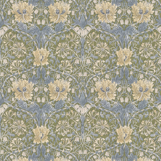 Pure Honeysuckle & Tulip Wallpaper - Olive / Woad - 217387 - Morris Wallpaper WD