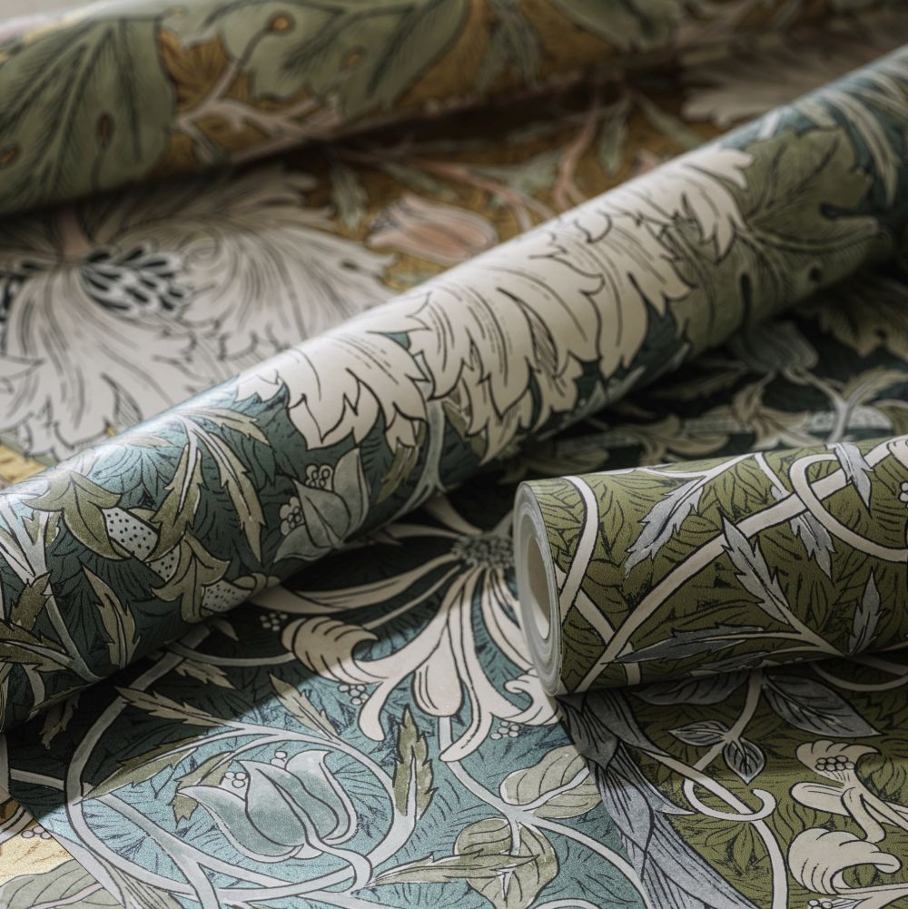 Pure Honeysuckle & Tulip Wallpaper - Peacock - 217385 - Morris Wallpaper WD