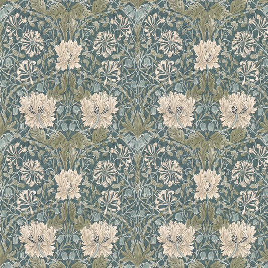 Pure Honeysuckle & Tulip Wallpaper - Peacock - 217385 - Morris Wallpaper WD
