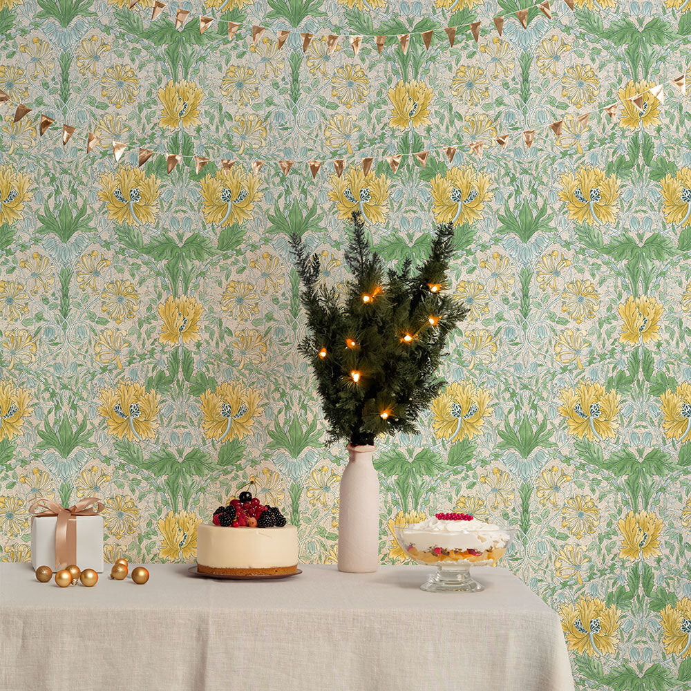 Pure Honeysuckle & Tulip Wallpaper - Sunflower / Thyme - 217386 - Morris Wallpaper WD