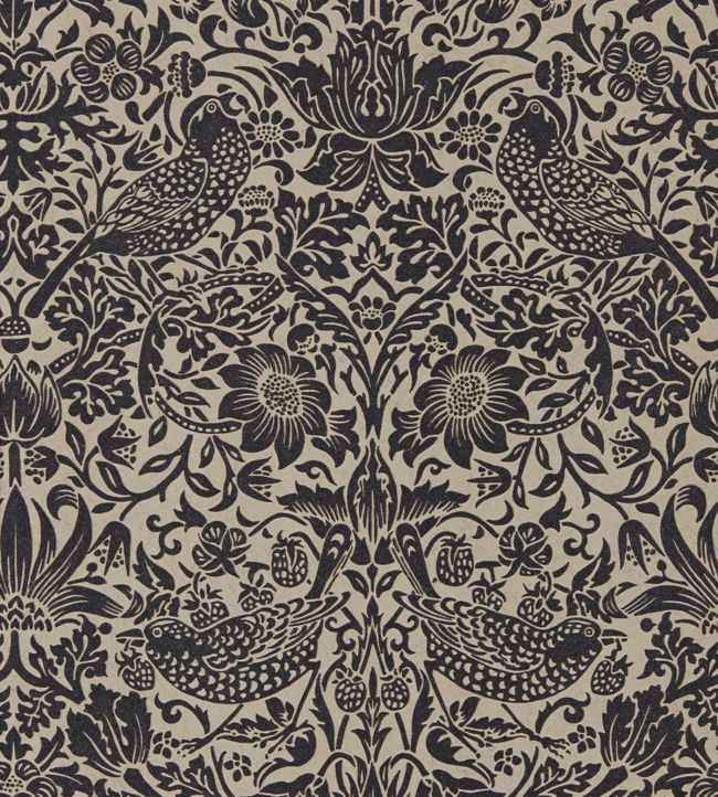 Pure Strawberry Thief Wallpaper - Gilver/Graphite - 216018 - Morris & Co