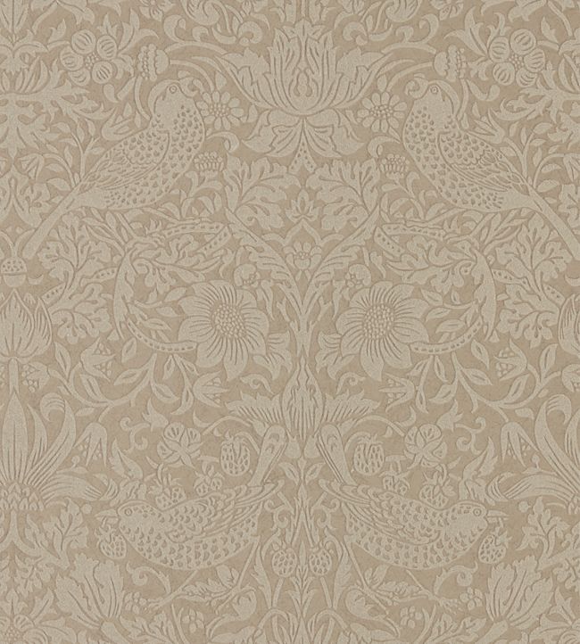 Pure Strawberry Thief Wallpaper - Taupe/Gilver - 216019 - Morris & Co