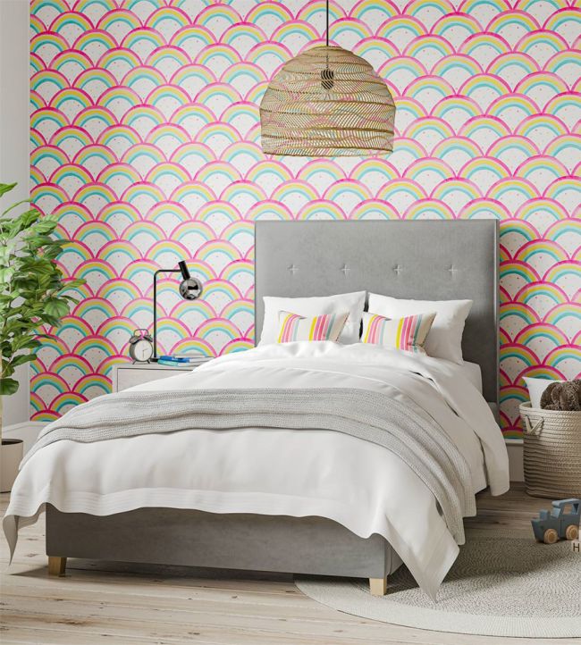 Rainbow Brights Wallpaper - Cherry/Blossom/Pineapple/Sky - HLTF112645 - Harlequin