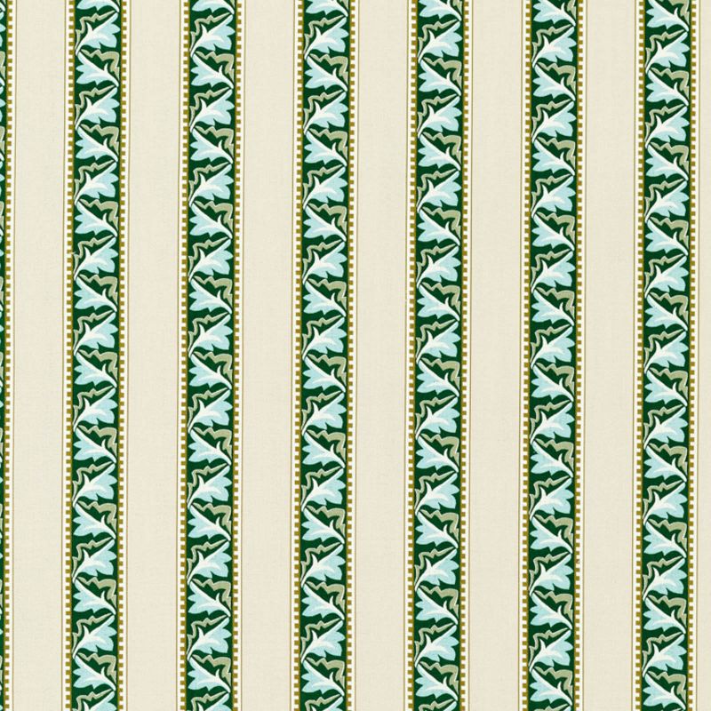 Red Car Stripe Fabric - Forest/Linen - 227249 - Morris & Co