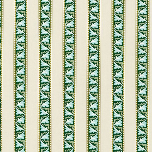 Red Car Stripe Fabric - Forest/Linen - 227249 - Morris & Co