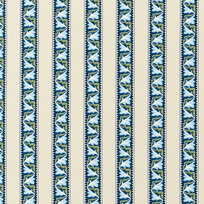 Red Car Stripe Fabric - Indigo/Linen - 227247 - Morris & Co