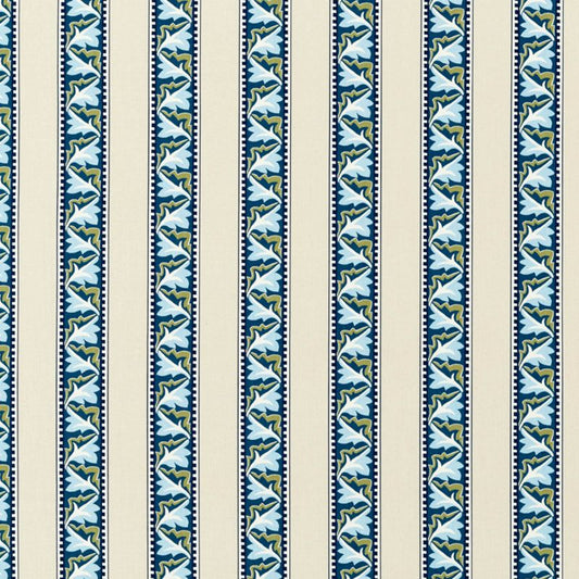 Red Car Stripe Fabric - Indigo/Linen - 227247 - Morris & Co