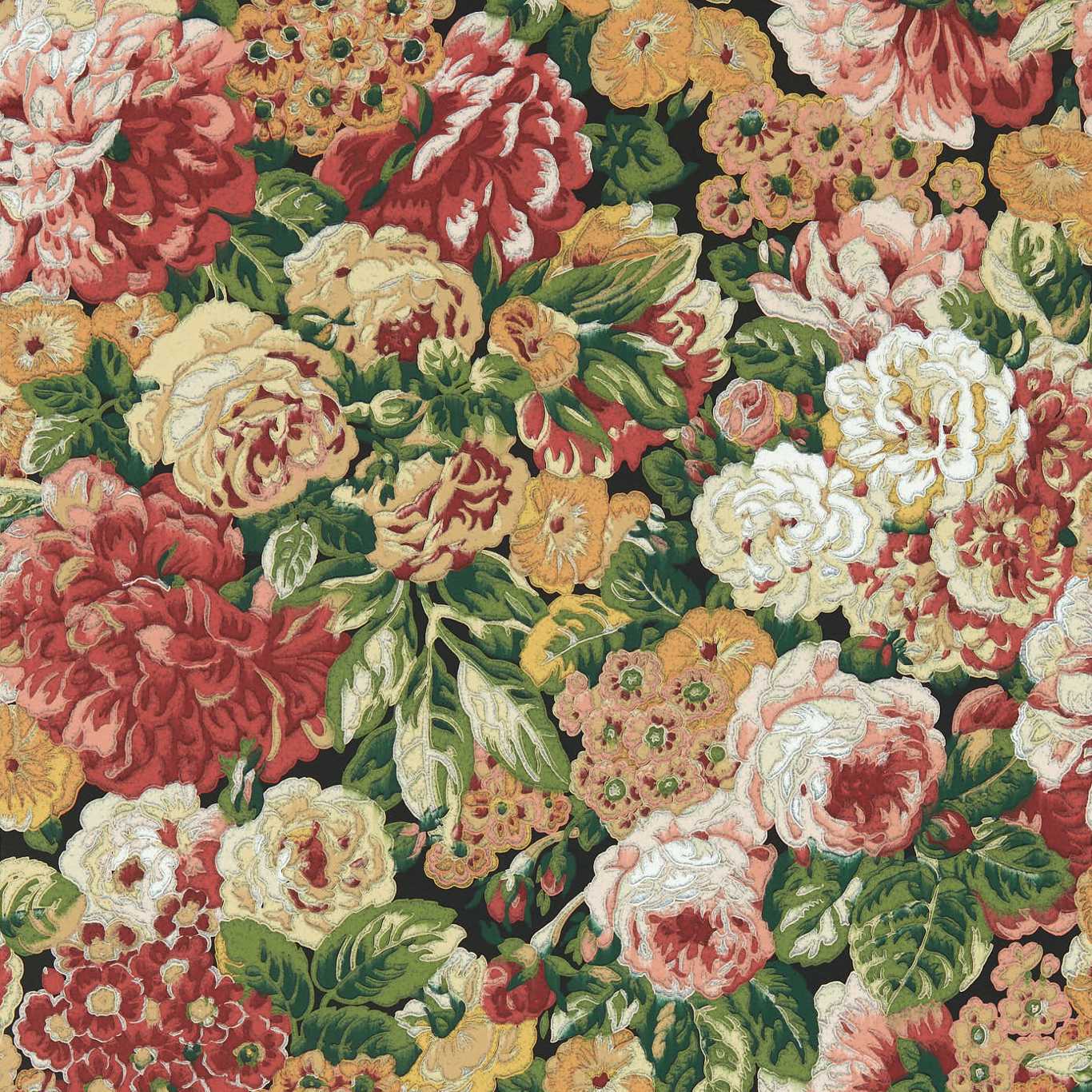 Rose And Peony Wallpaper - Amanpuri Red/Devon Green - DOSW217028 - Sanderson