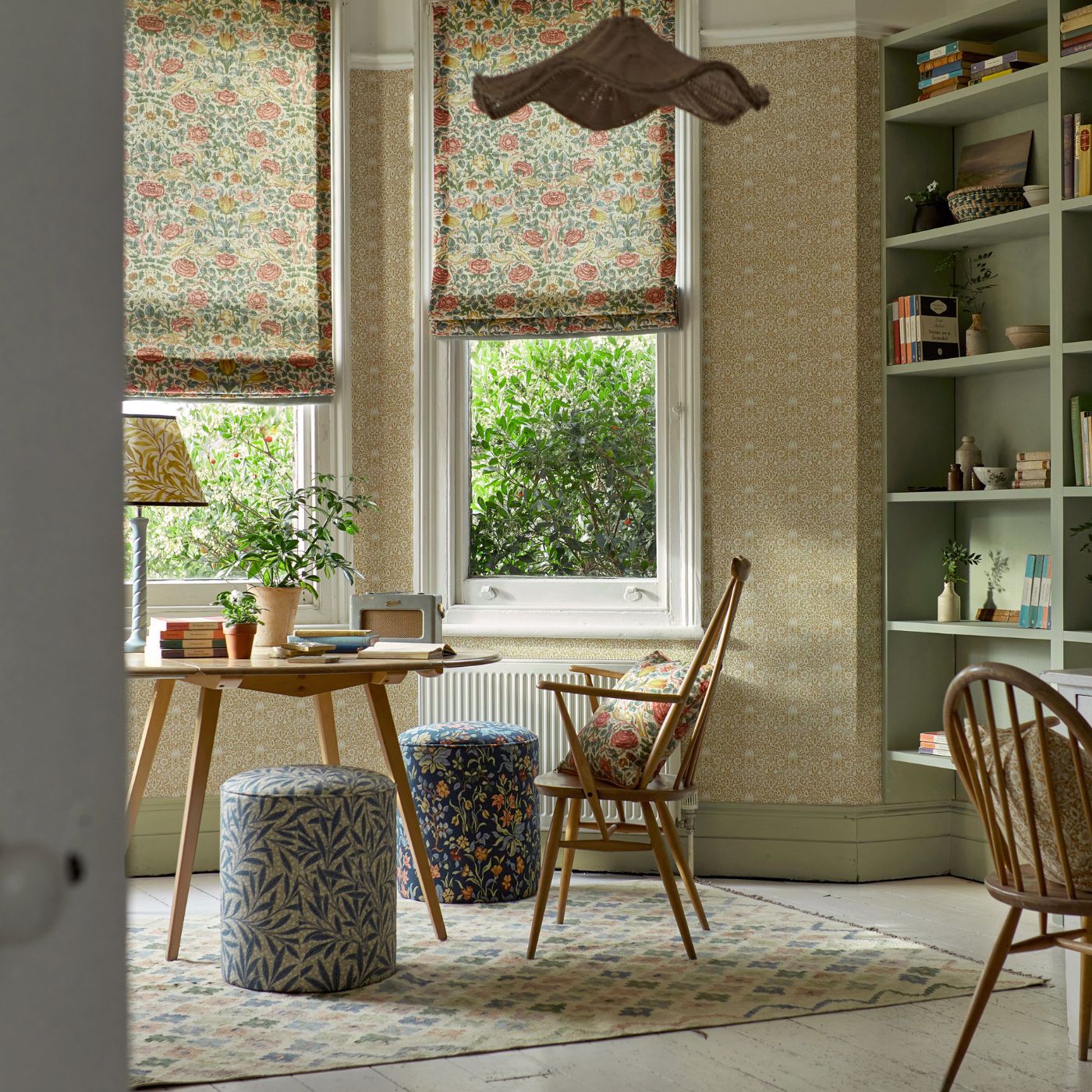 Rose Fabric - Boughs Green/Rose - 227023 - Morris & Co