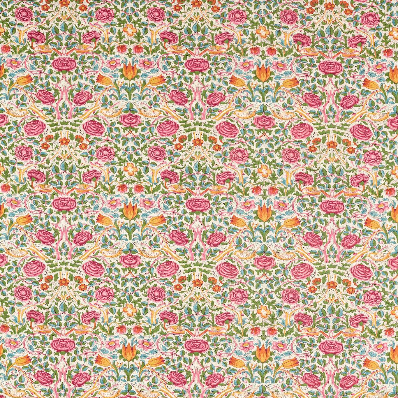 Rose Fabric - Boughs Green/Rose - 227023 - Morris & Co