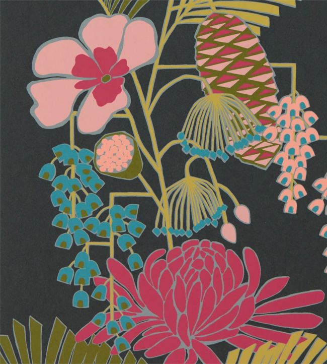 Salon Wallpaper - Ebony/Azalea/Fern - HSAW112153 - Harlequin