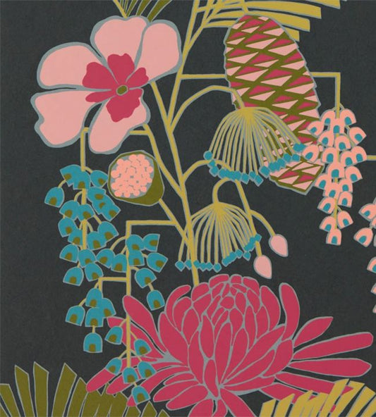 Salon Wallpaper - Ebony/Azalea/Fern - HSAW112153 - Harlequin