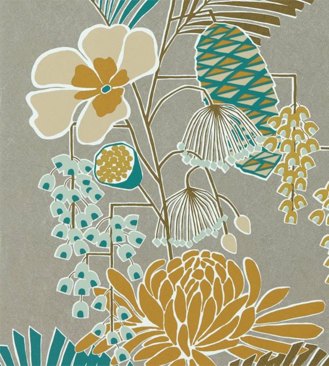 Salon Wallpaper - Platinum / Peacock / Seafoam - HSAW112151 - Harlequin