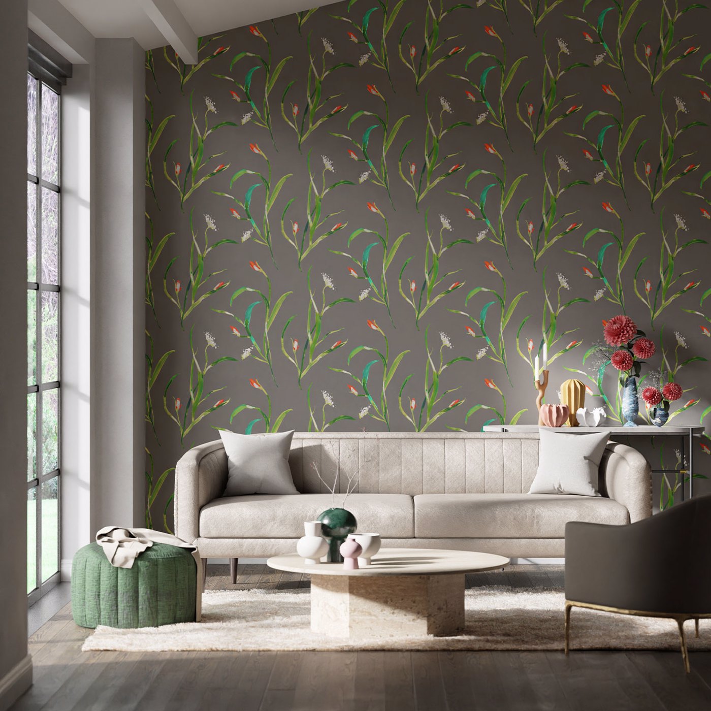 Saona Wallpaper - Kiwi/Charcoal - HZAP111758 - Harlequin