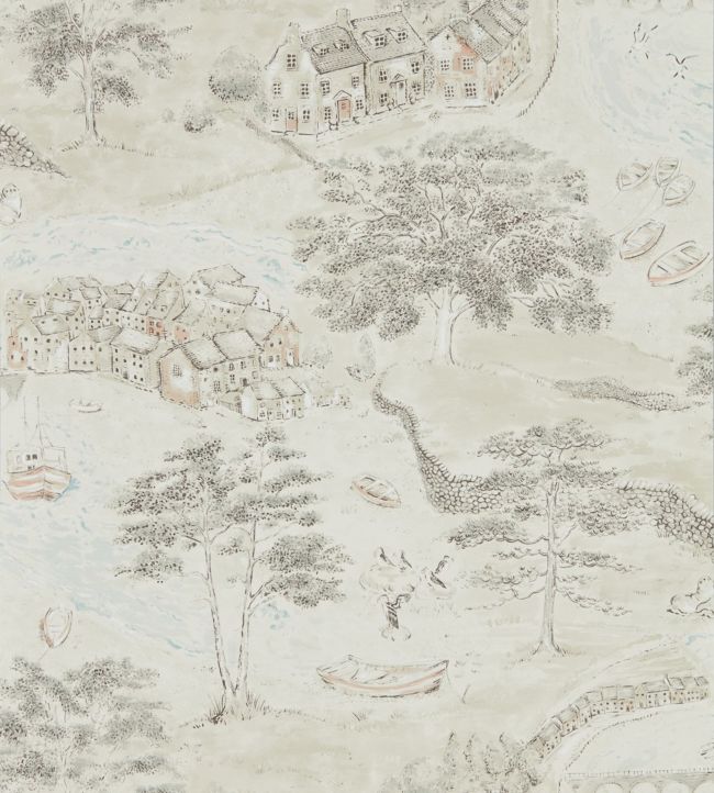 Sea Houses Wallpaper - Charcoal/Linen - DEBB216489 - Sanderson