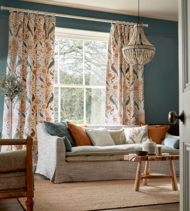 Seasons By May Embroidery Fabric - Sea Glass/Brick - 236826 - Morris & Co