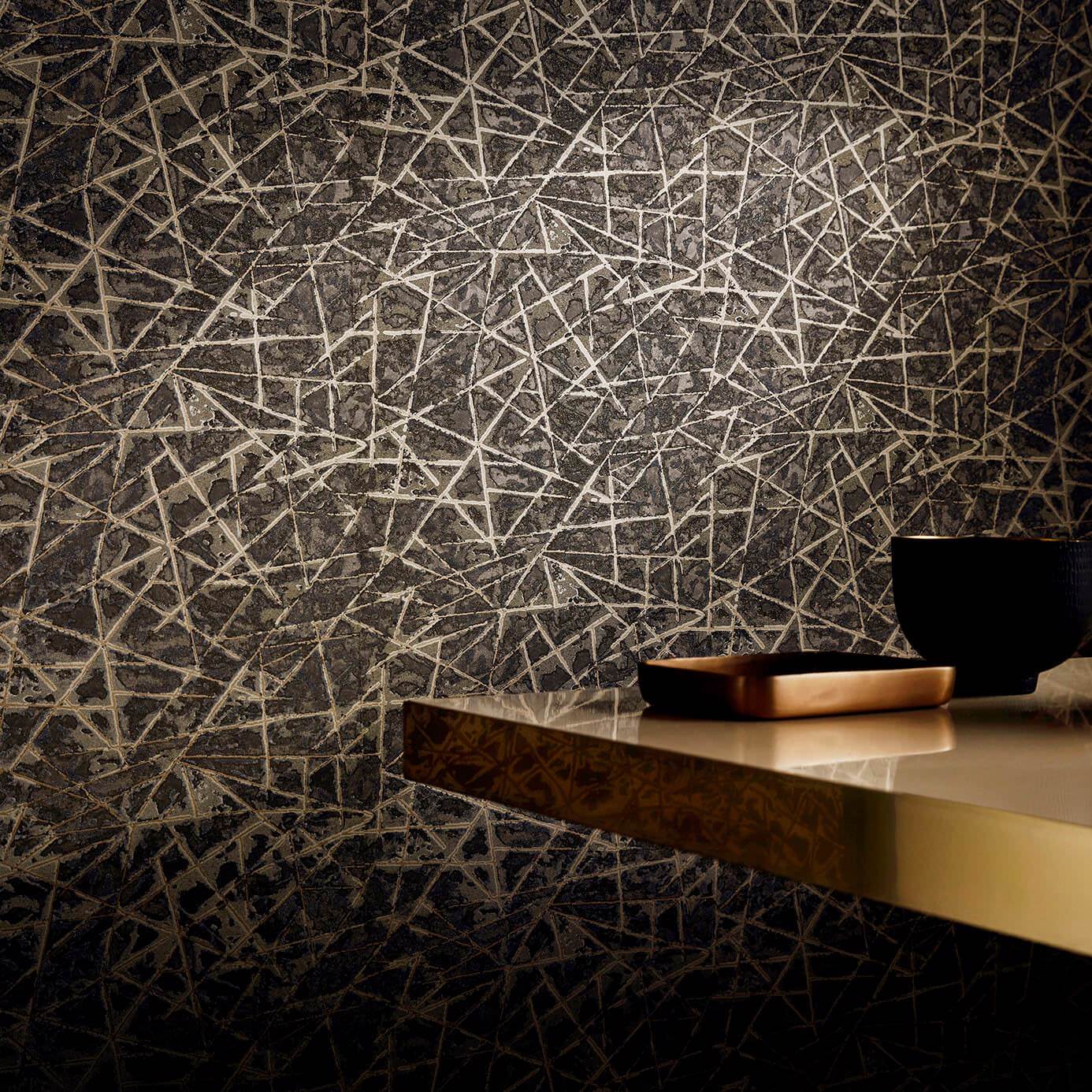 Shatter Wallpaper - Gold/Zinc - EANV111851 - Harlequin