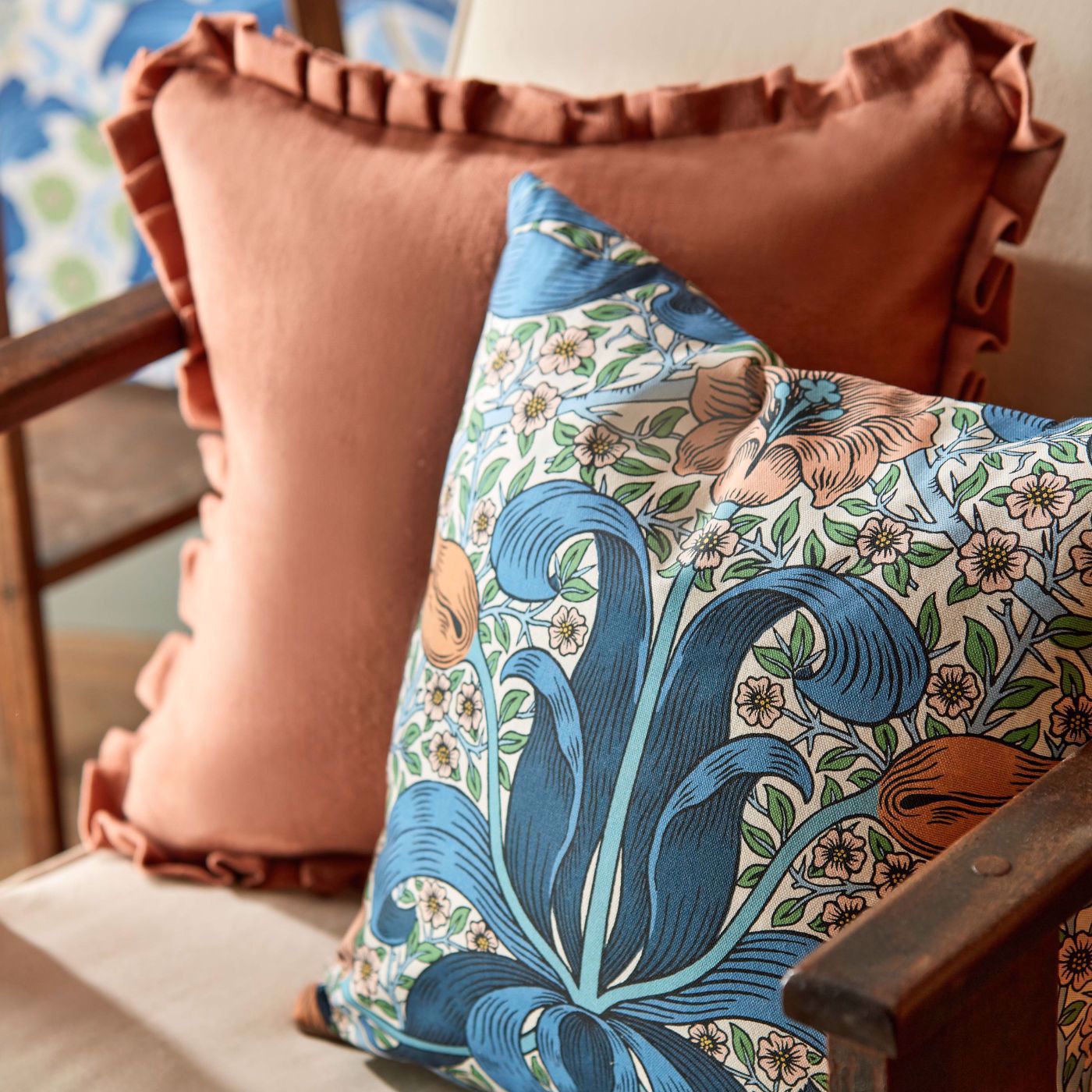 Spring Thicket Fabric - Paradise Blue/Peach - 227207 - Morris & Co