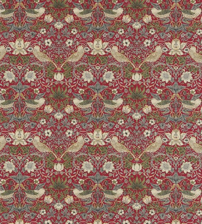 Strawberry Thief Fabric - Crimson/Slate - 220312 - Morris & Co