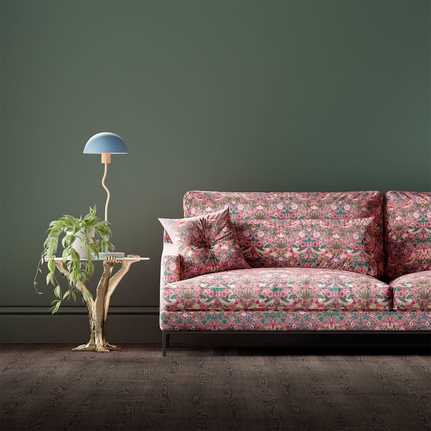 Strawberry Thief Fabric - Miami Strip - 520017 - Morris & Co