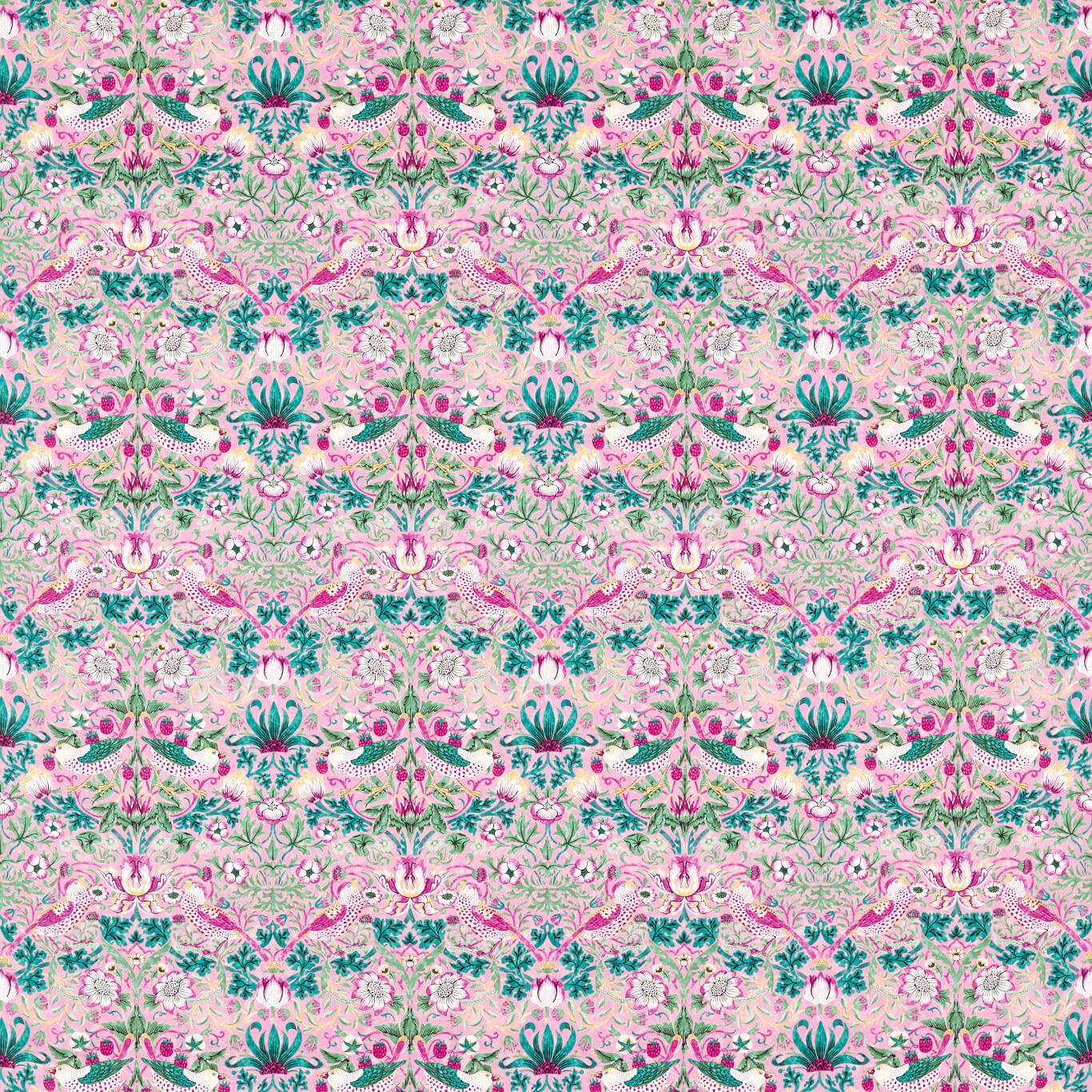 Strawberry Thief Fabric - Miami Strip - 520017 - Morris & Co