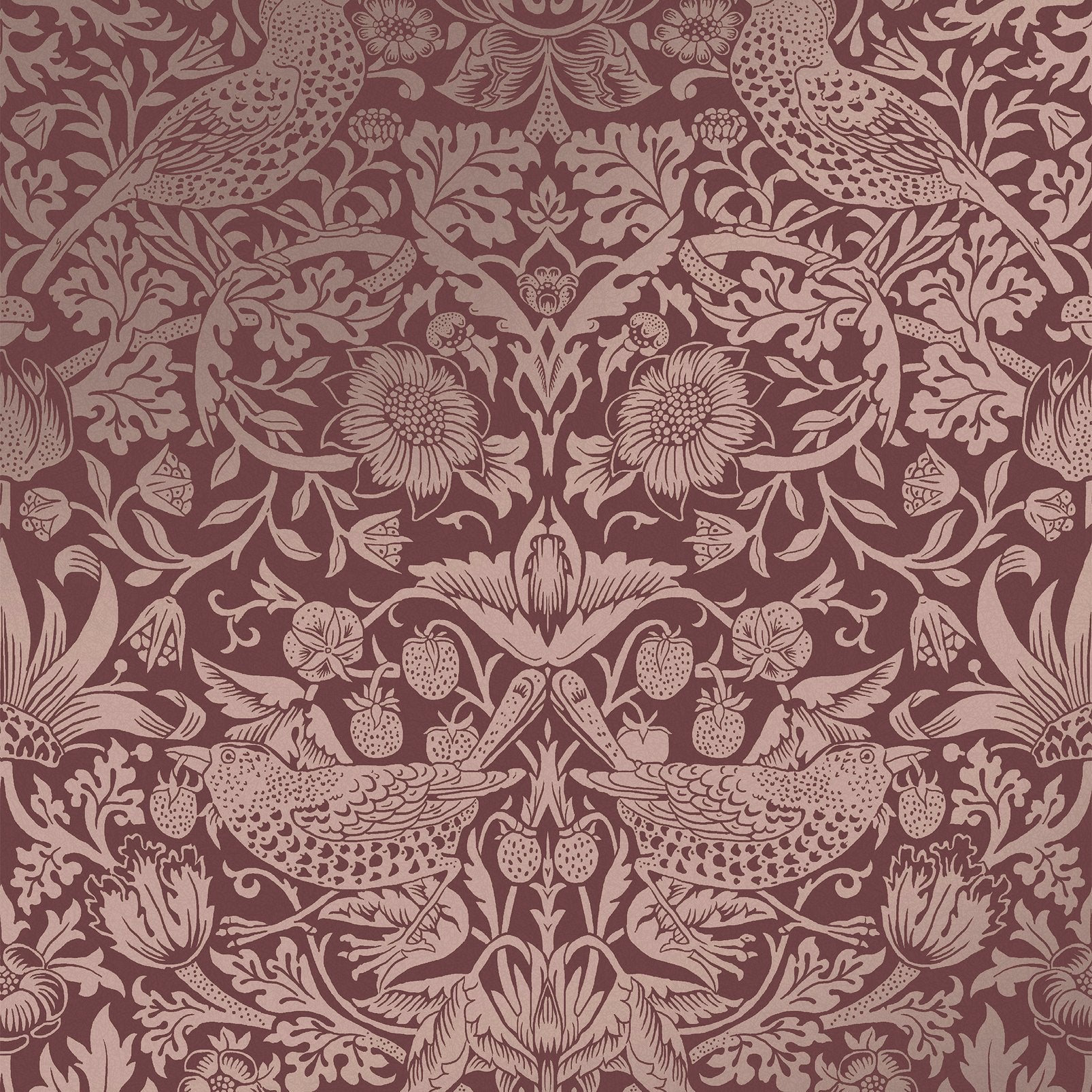 Strawberry Thief Fibrous Wallpaper - Burgundy - 124235 - William Morris AH