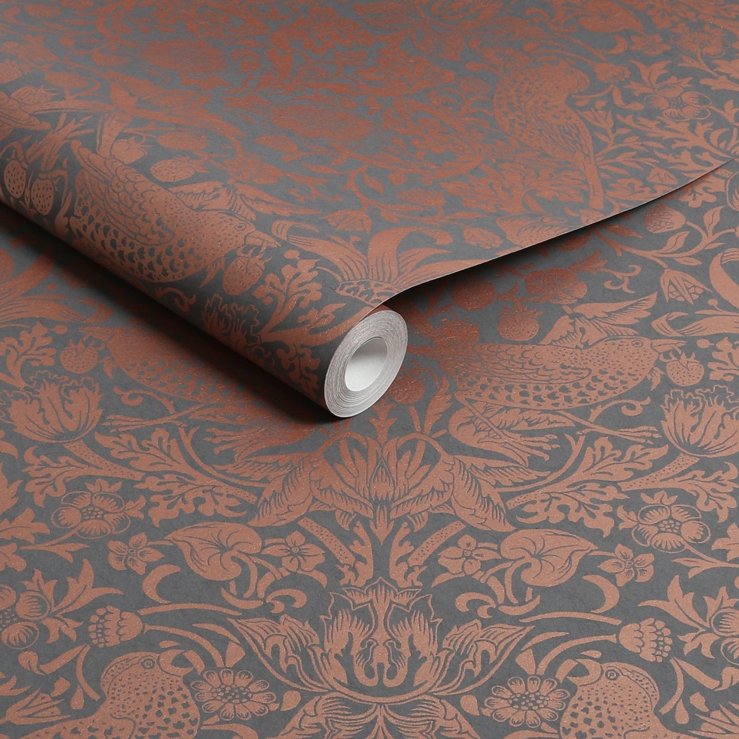 Strawberry Thief Fibrous Wallpaper - Charcoal - 124236 - William Morris AH
