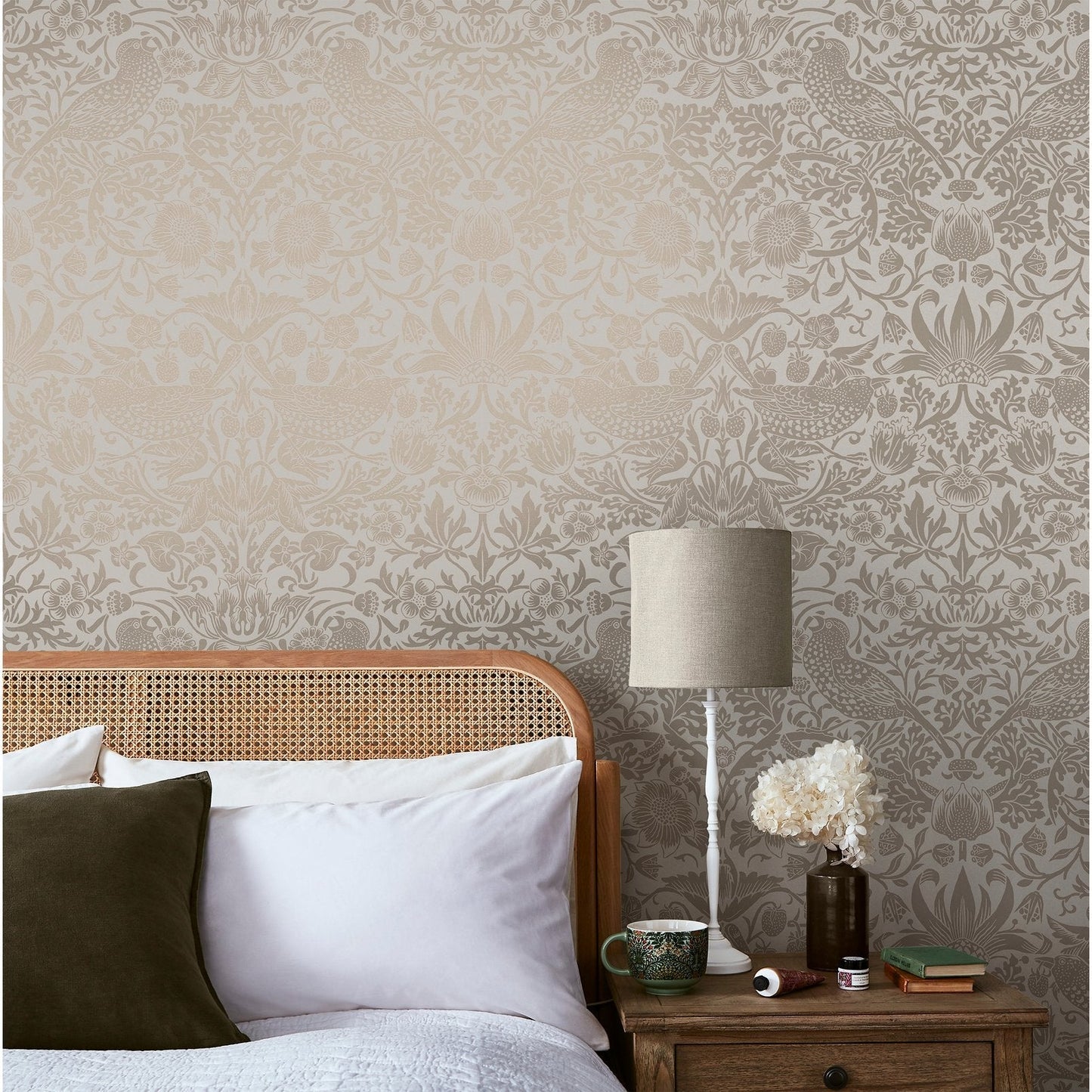 Strawberry Thief Fibrous Wallpaper - Neutral - 124238 - William Morris AH