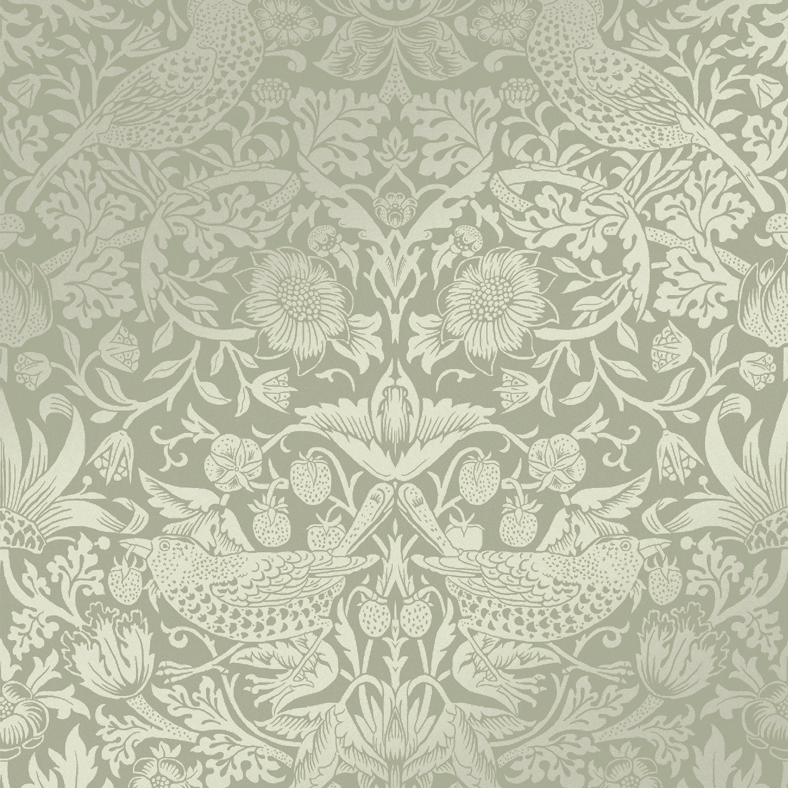 Strawberry Thief Fibrous Wallpaper - Sage - 124237 - William Morris AH