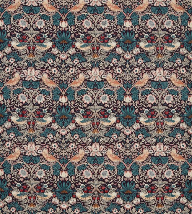 Strawberry Thief Velvet Fabric - Mulberry/Slate - 236931 - Morris & Co