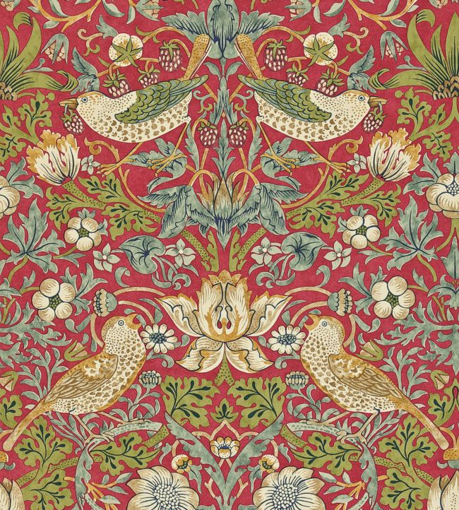 Strawberry Thief Wallpaper - Crimson/Slate - 212563 - Morris & Co