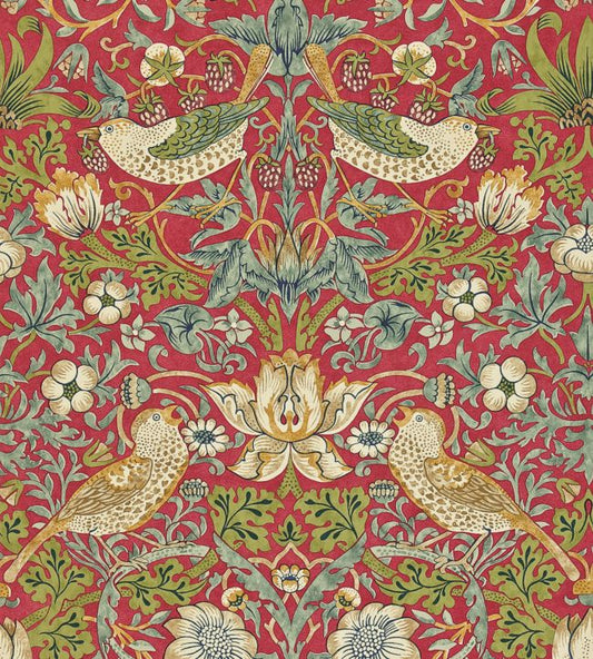 Strawberry Thief Wallpaper - Crimson/Slate - 212563 - Morris & Co