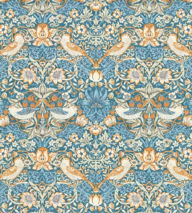 Strawberry Thief Wallpaper - Denim/Spice - W0171/02 - Clarke & Clarke