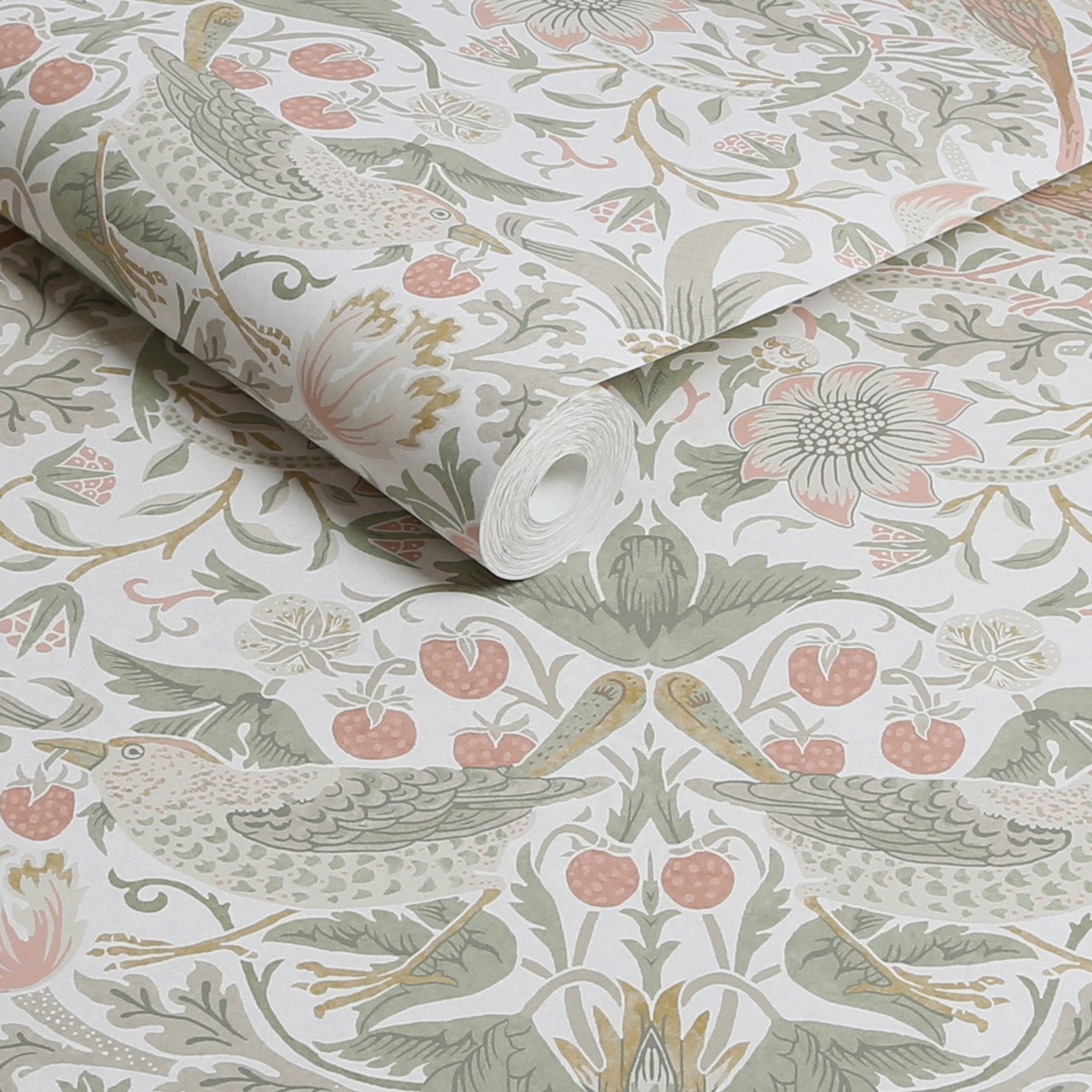 Strawberry Thief Wallpaper - Sage & Pink - 124233 - William Morris AH