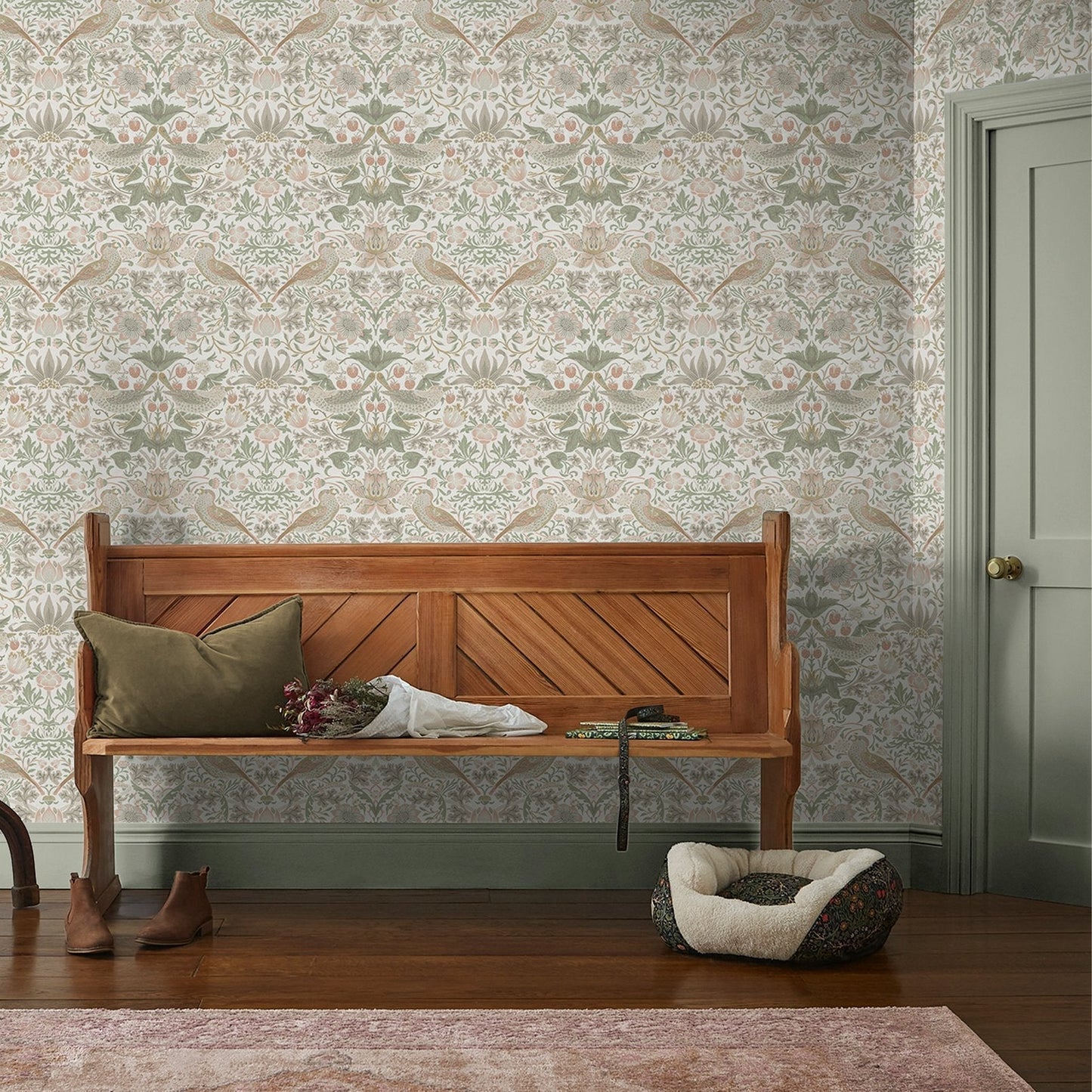Strawberry Thief Wallpaper - Sage & Pink - 124233 - William Morris AH