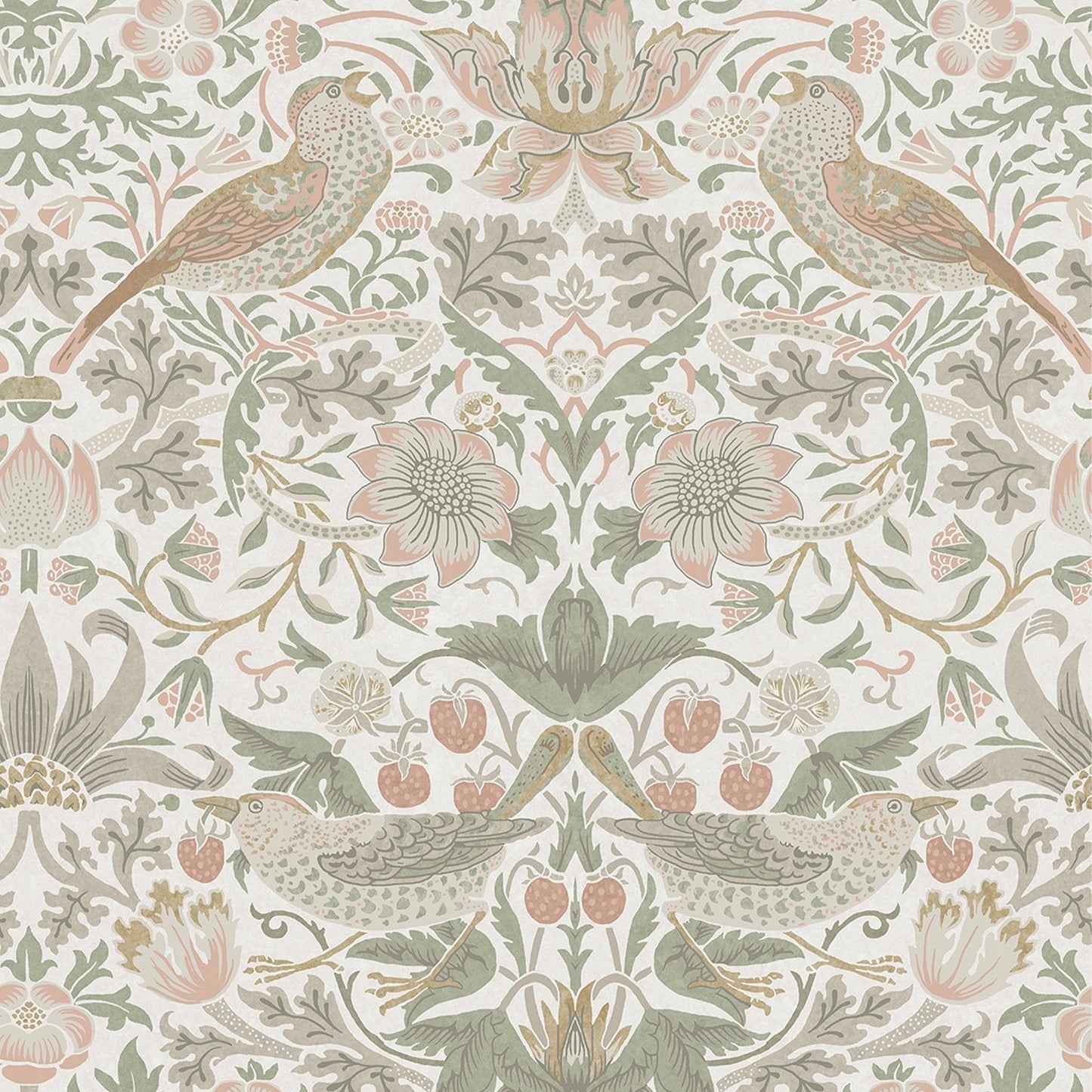 Strawberry Thief Wallpaper - Sage & Pink - 124233 - William Morris AH