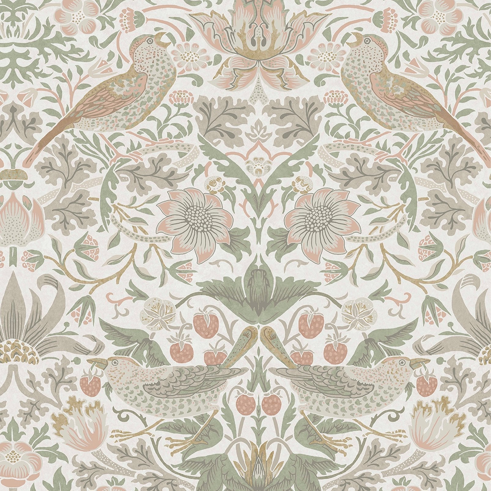 Strawberry Thief Wallpaper - Sage & Pink - 124233 - William Morris AH