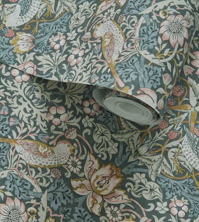 Strawberry Thief Wallpaper - Slate/Blush - W0171/05 - Clarke & Clarke