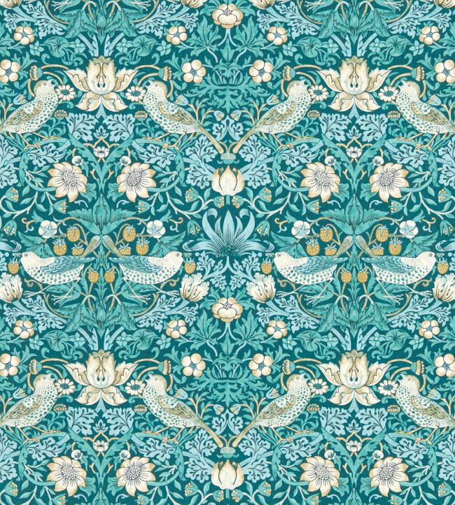 Strawberry Thief Wallpaper - Teal - W0171/06 - Clarke & Clarke