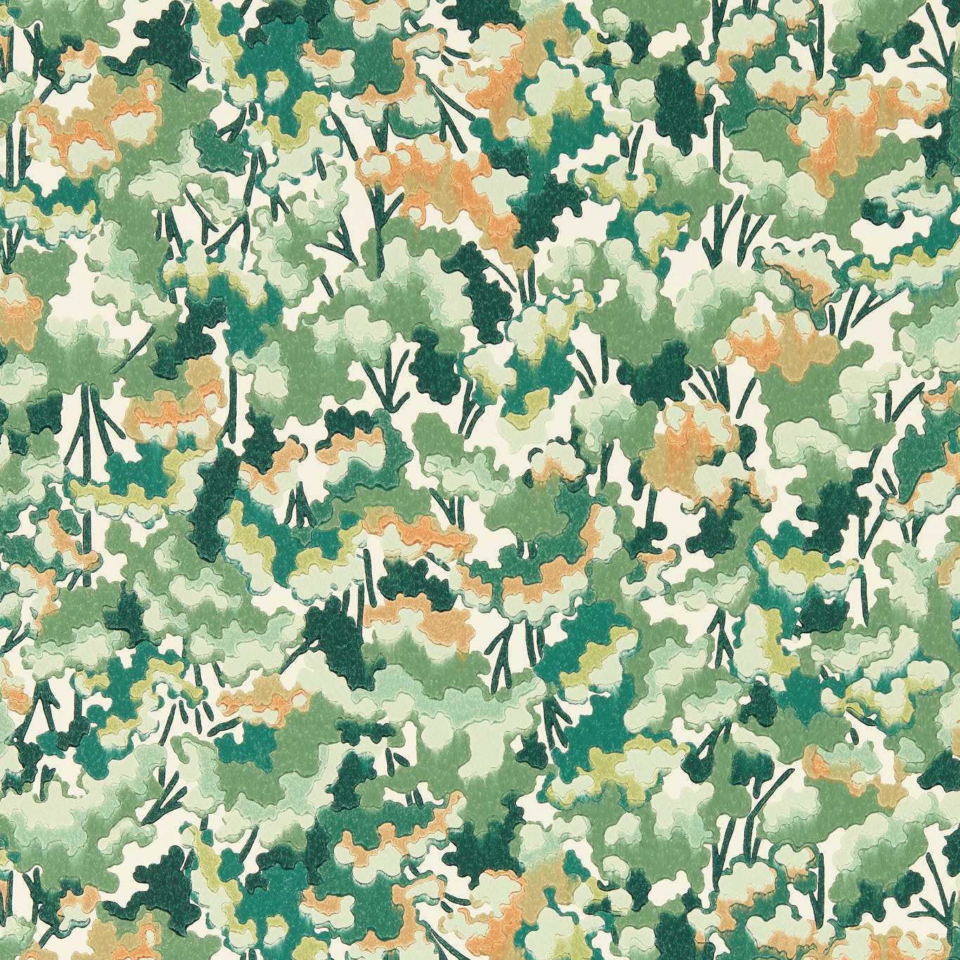 Tree Tops Wallpaper - Forest/Clay/Evergreen - HRTW113120 - Harlequin
