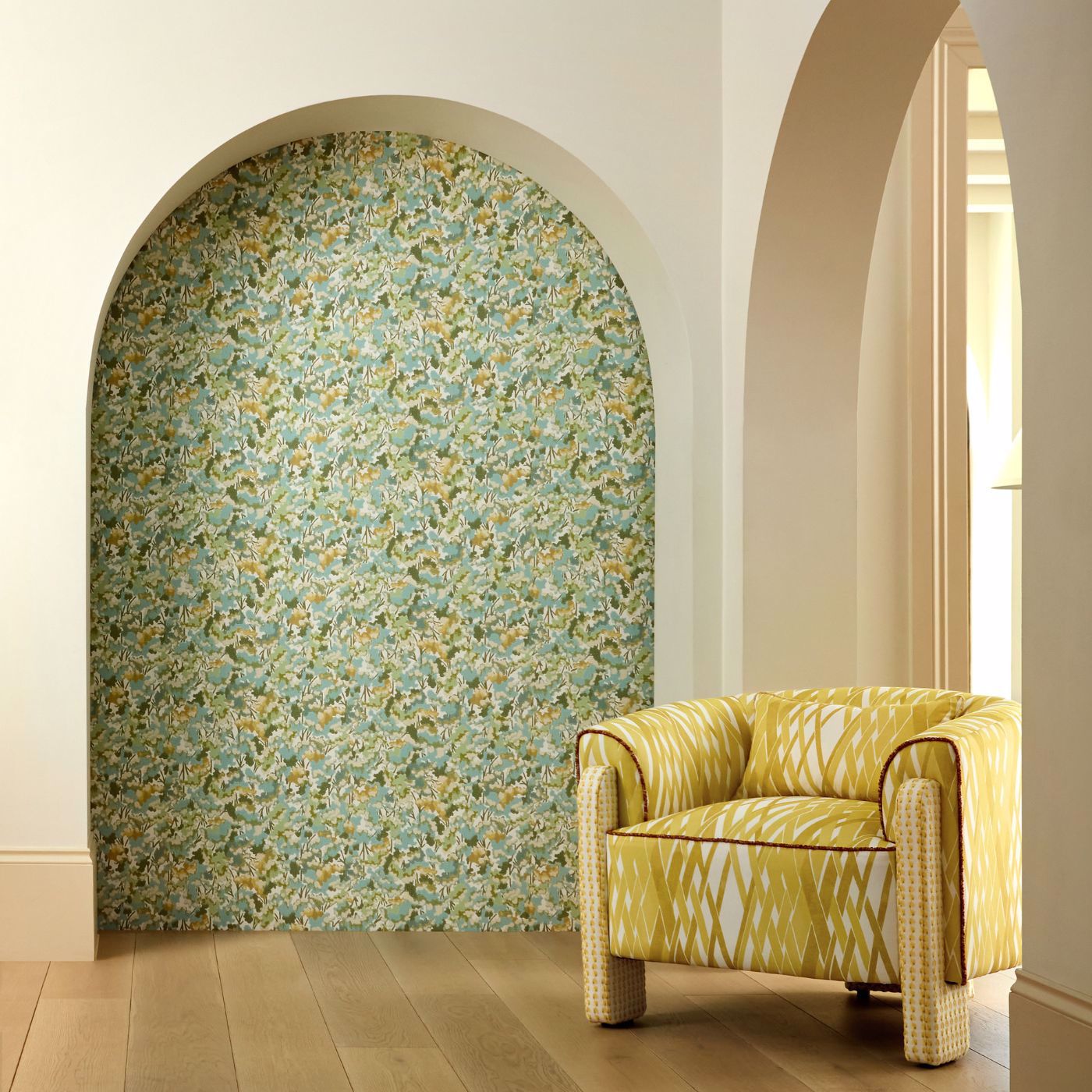 Tree Tops Wallpaper - Honey/Clover/Sky - HRTW113121 - Harlequin