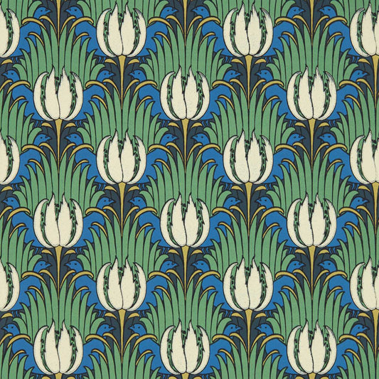 Tulip & Bird Wallpaper - Goblin Green & Raven - 510016 - Morris & Co